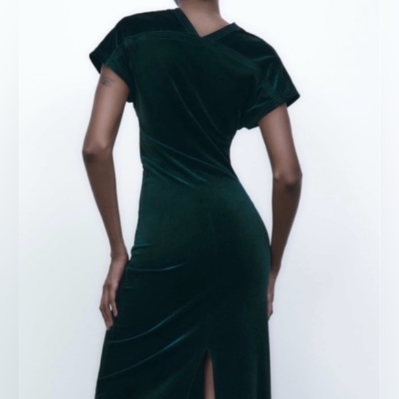 Zara Deep Green Velvet Maxi Dress - Picture 2 of 9